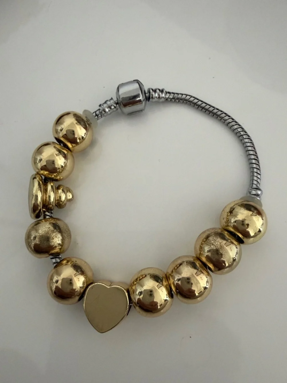 Gold Emoji Bead Charm Bracelet with Red Heart